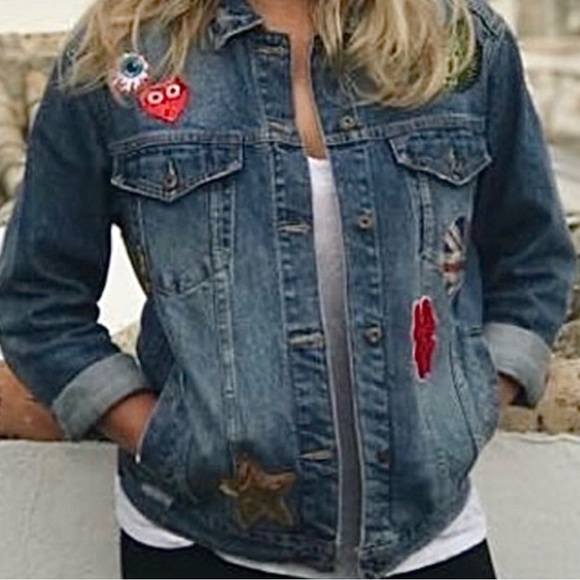 Sneak Peek Jackets & Blazers - Sneak Peek Blue Denim Patchwork Jacket with Patches